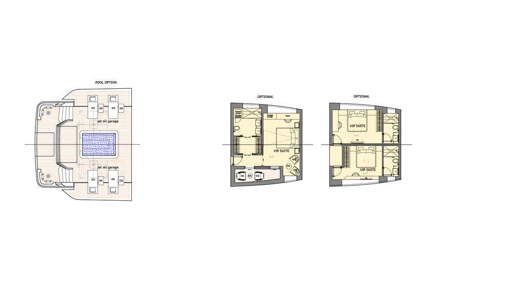 Main deck options - pool and bow cabin(s)