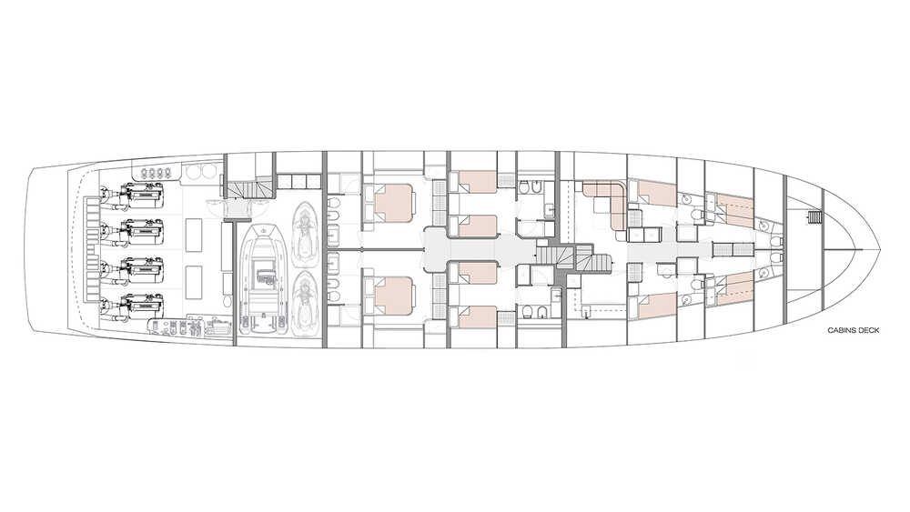 Lower deck with 6 cabins