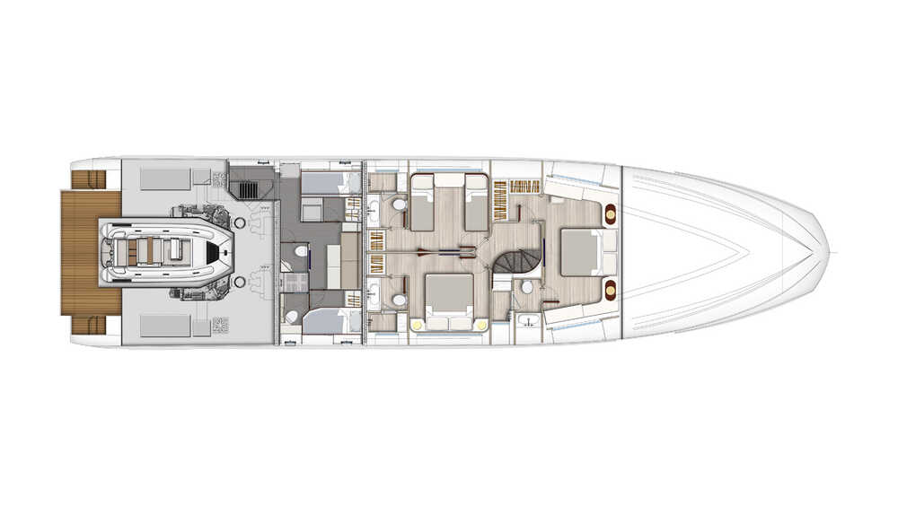 Lower deck (4 cabins = 3 on the lower deck + master on main)