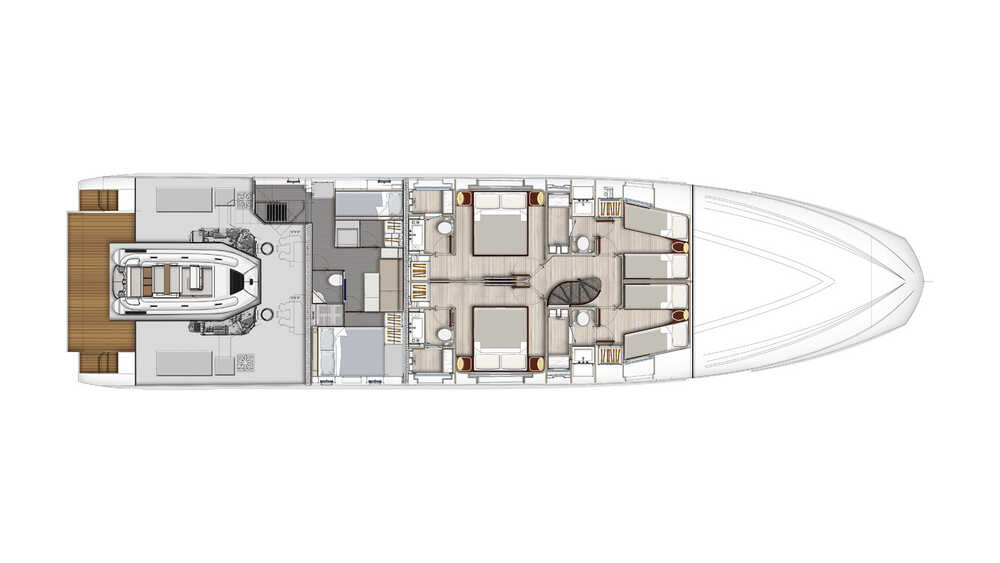 Lower deck (5 cabins = 4 on the lower deck + master on main)
