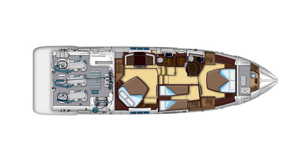 Lower deck (shows the location of the engine) Azimut 55S