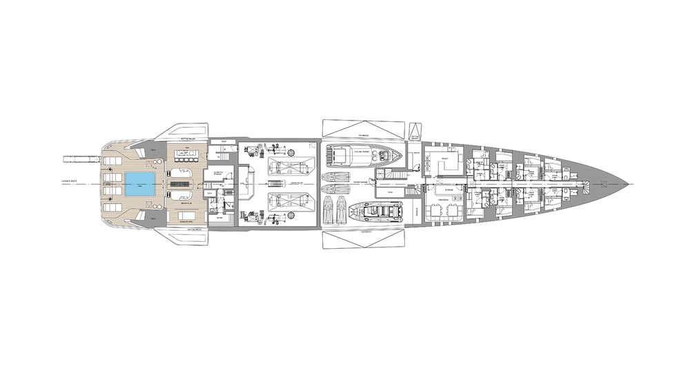 Lower deck. 7 cabin layout