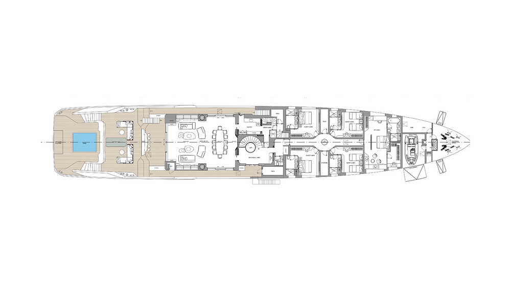 Main deck. 6 cabin layout