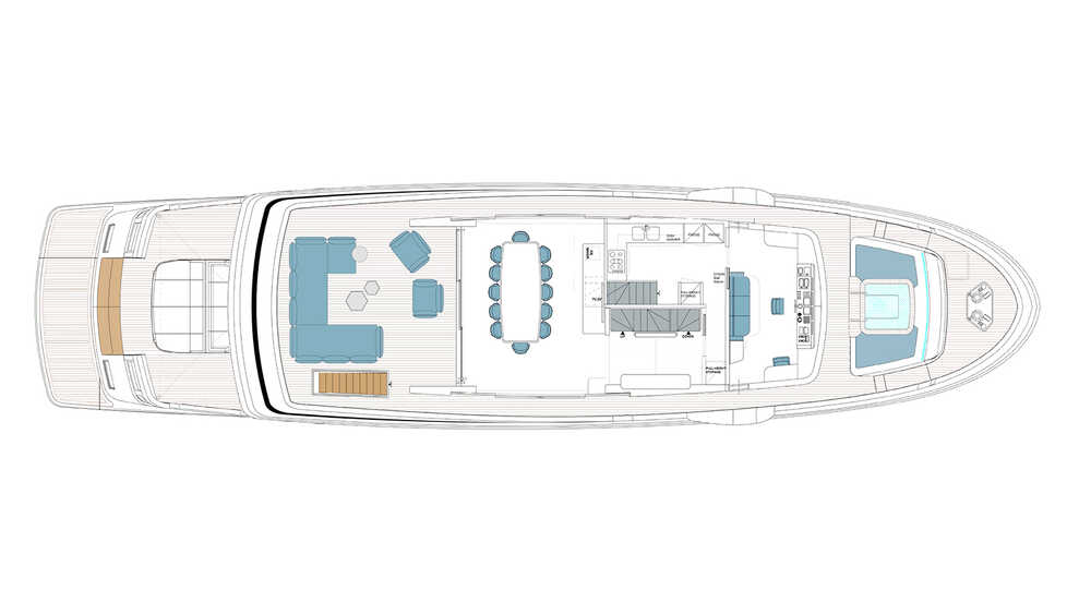 Upperdeck. 5-cab layout and main galley on upperdeck
