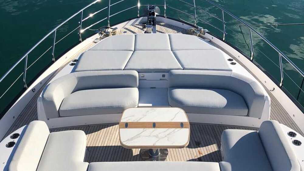 Lounge area on bow with sunbathing cushions