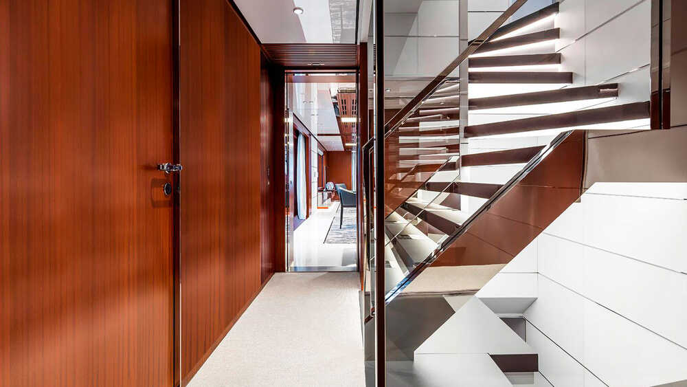 Steps to upper deck and wheelhouse