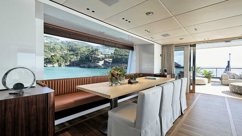 Dining area in upper deck salon