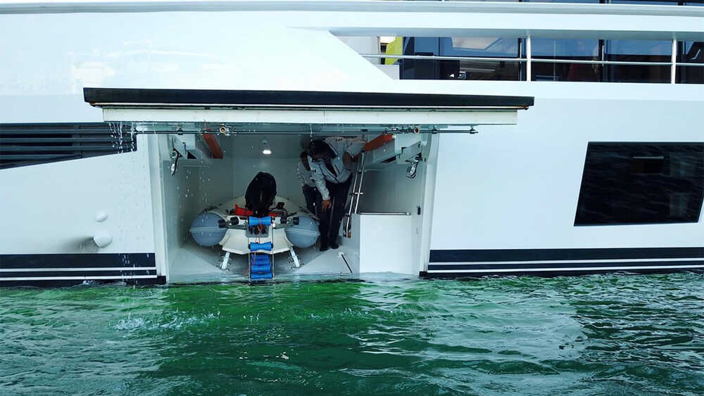 Side garage for tender and water toys