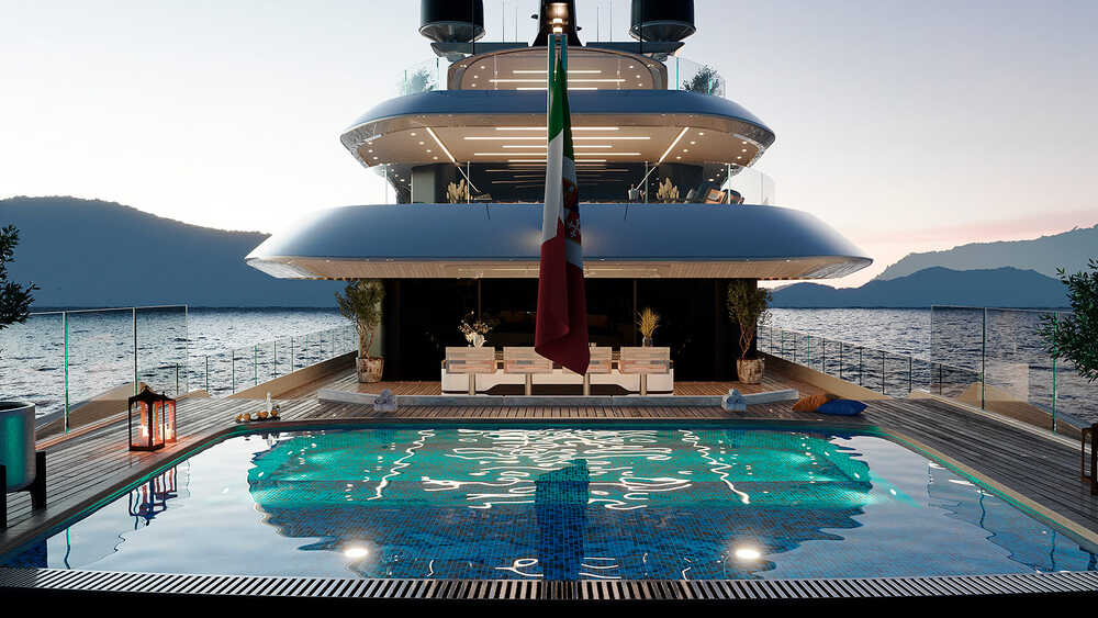 Lounge area with a pool on aft main deck