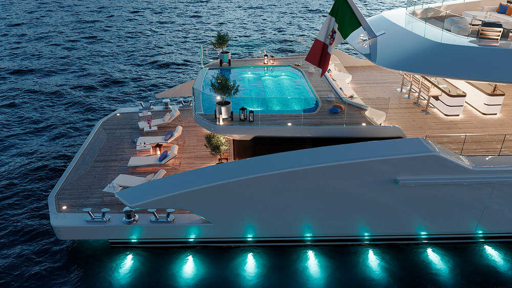 Lounge area with a pool on aft main deck