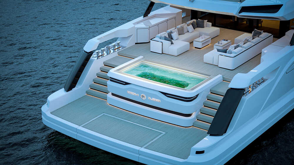 Aft lounge area with a pool
