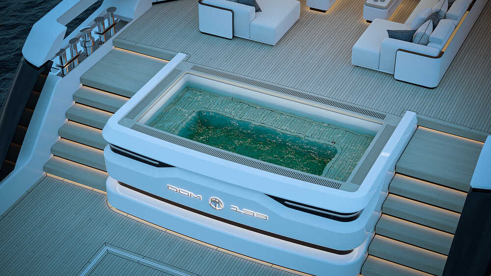 Aft lounge area with a pool