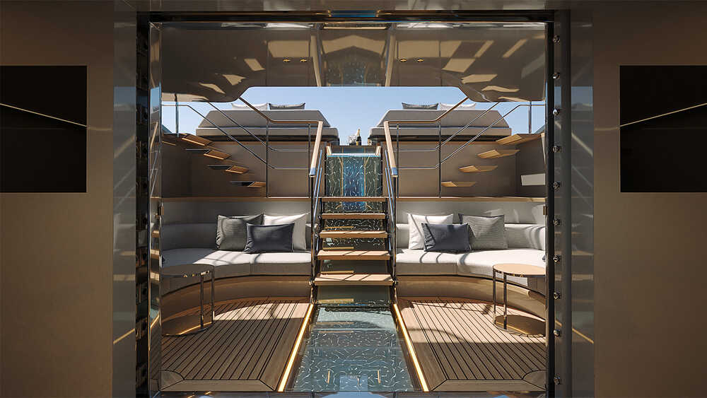 Stairs from cockpit to lower deck area