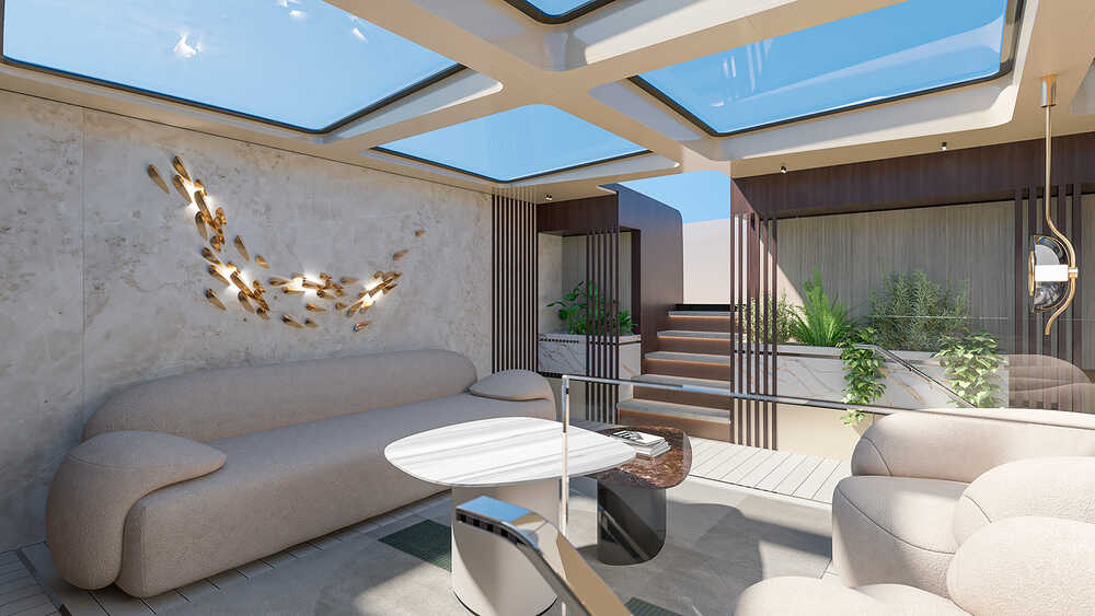 Two-level master cabin with panoramic roof