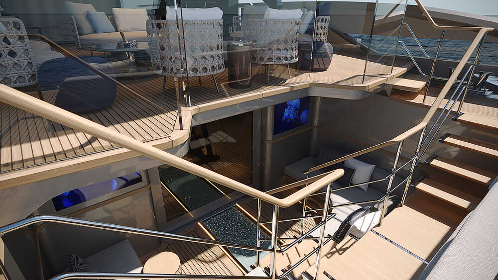 Stairs from cockpit to lower deck area