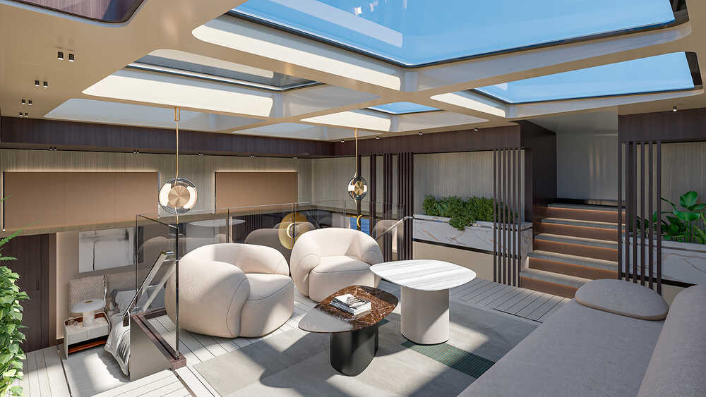 Two-level master cabin with panoramic roof