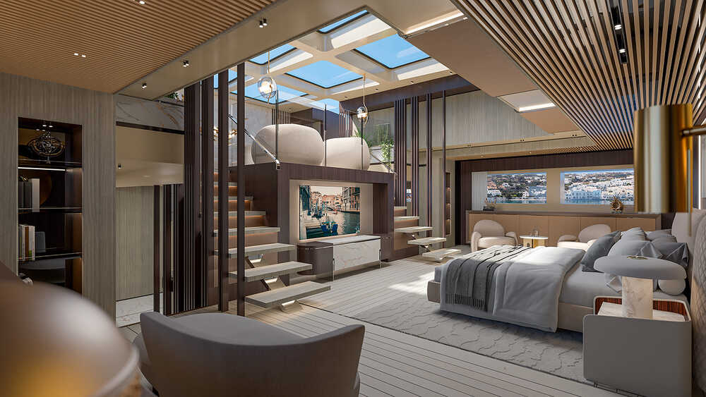 Two-level master cabin with panoramic roof