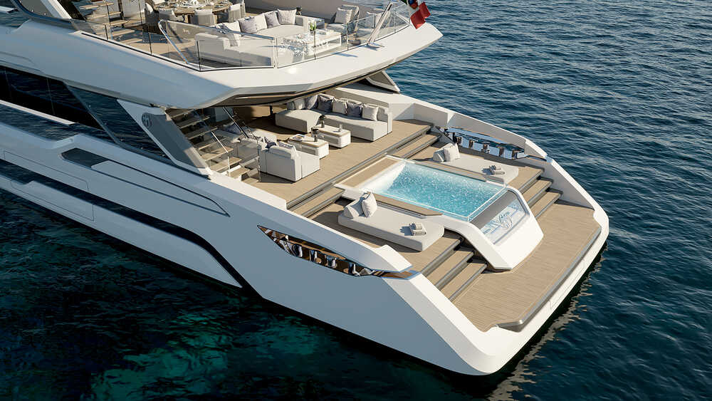 Aft lounge area with a pool