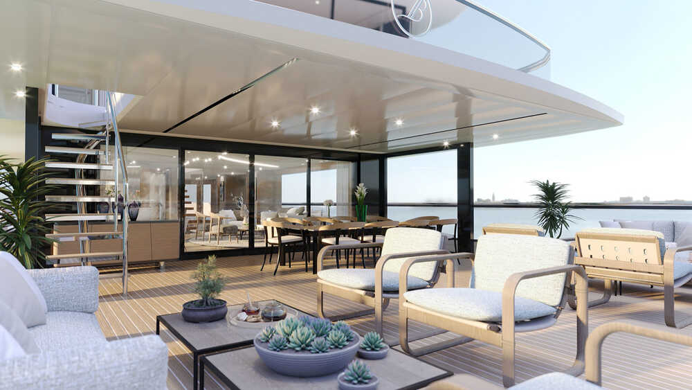 Lounge area on aft bridge deck