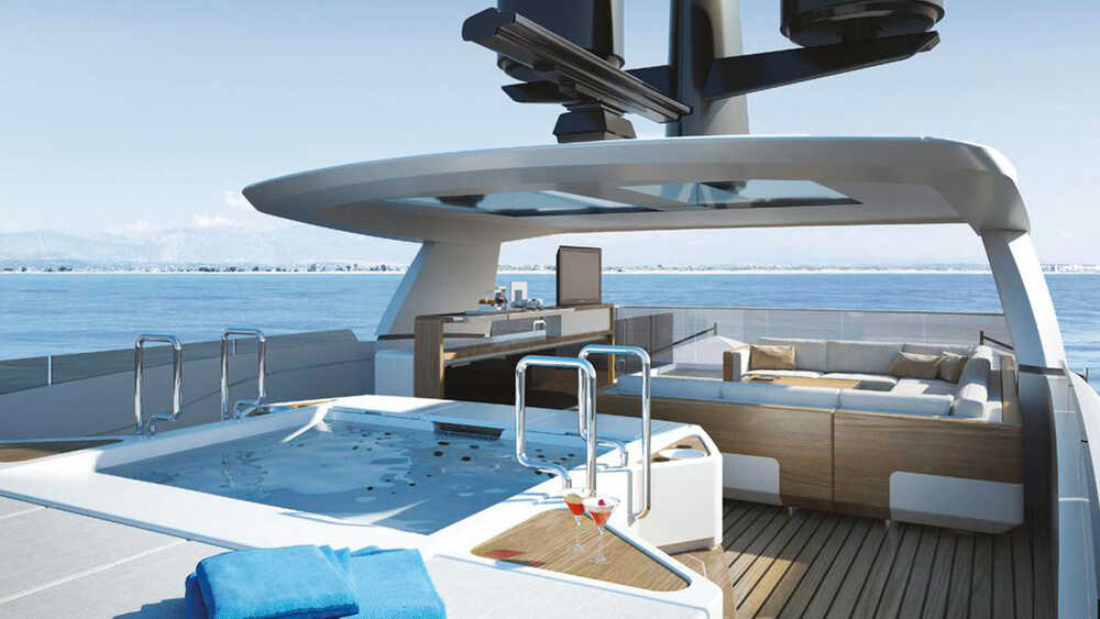 Sun deck with sofas, bar and Jacuzzi