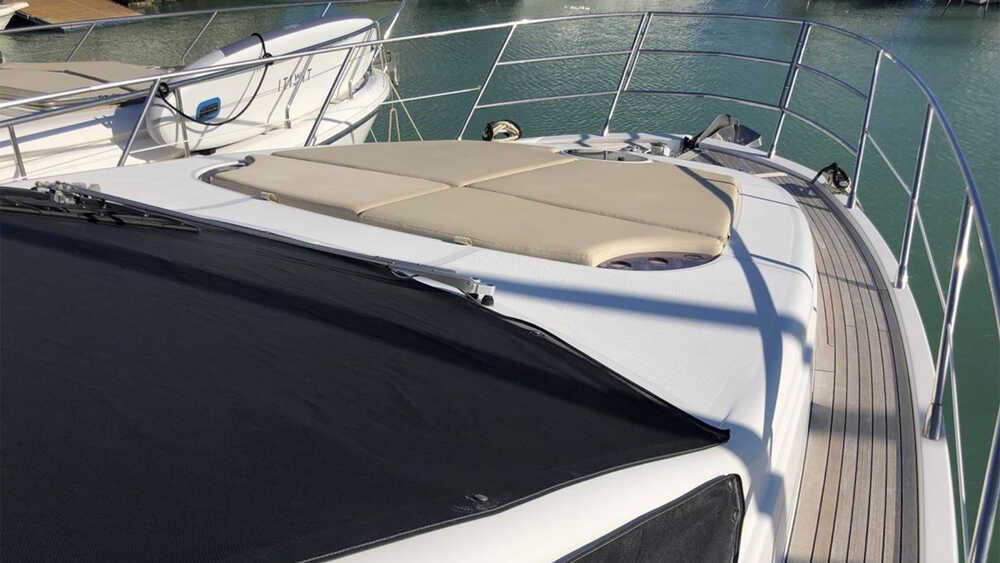 Sunbathing cushions on bow