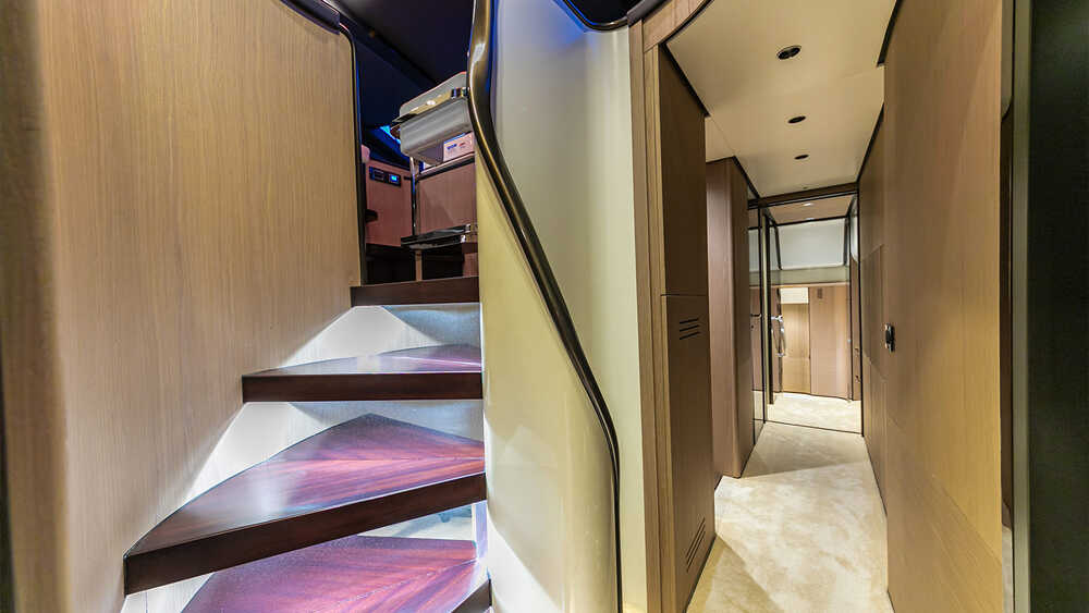 Steps to wheelhouse and entrance to owner's cabin