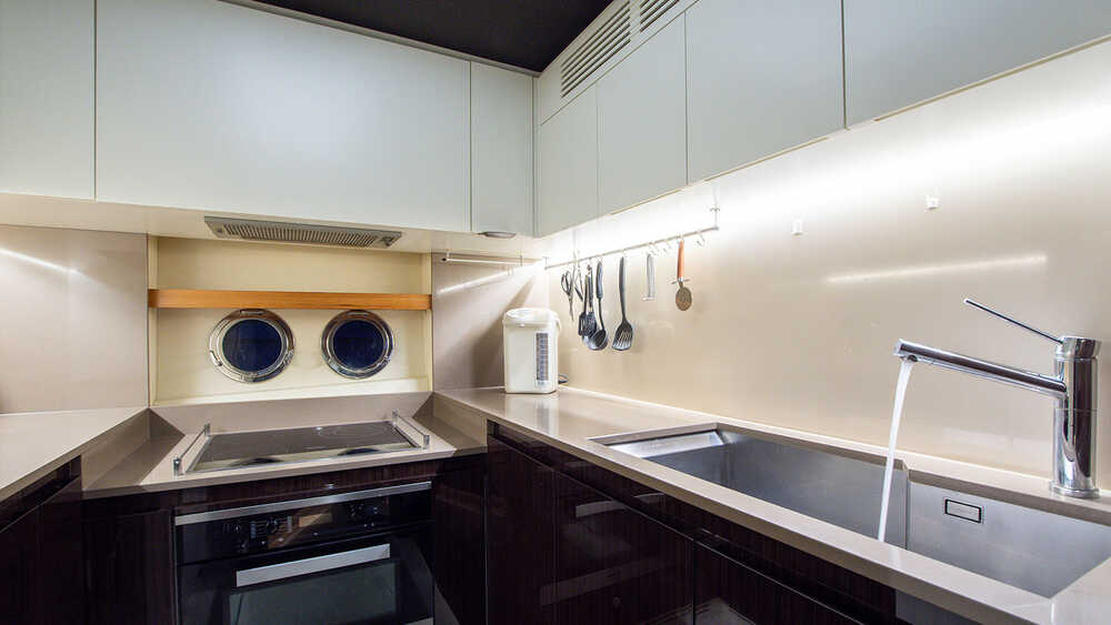 Galley between the main and lower decks