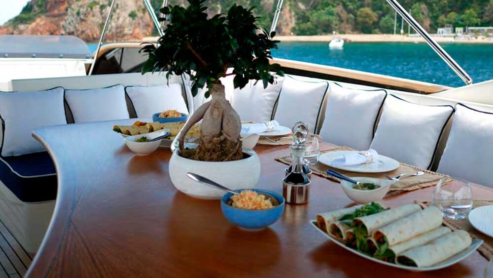 Dining area on flybridge M/Y LADY AMANDA