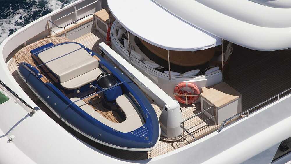 Crane for tender on aft upper deck