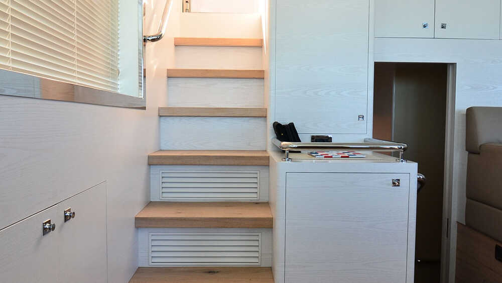 Stairs to flybridge from wheelhouse