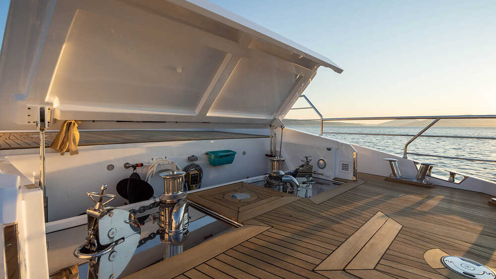 Locker under seating area on bow