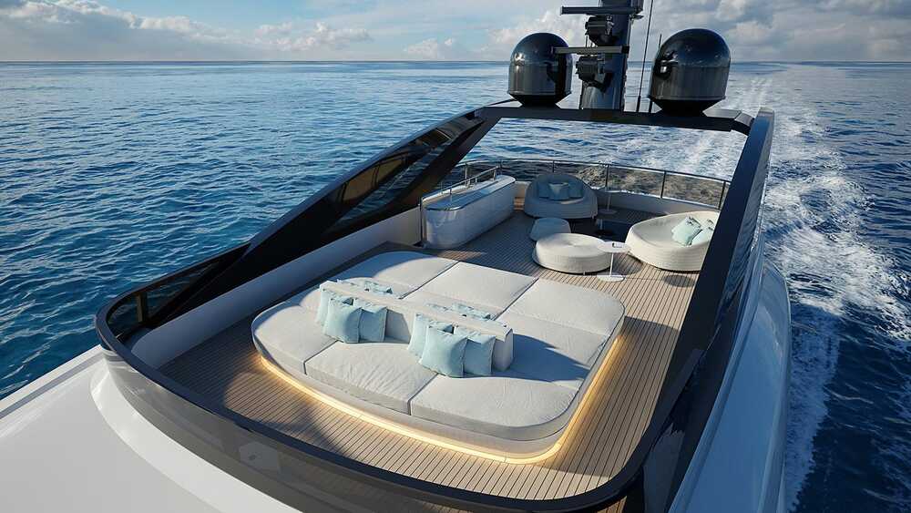 Lounge area and sunbathing cushions on sundeck
