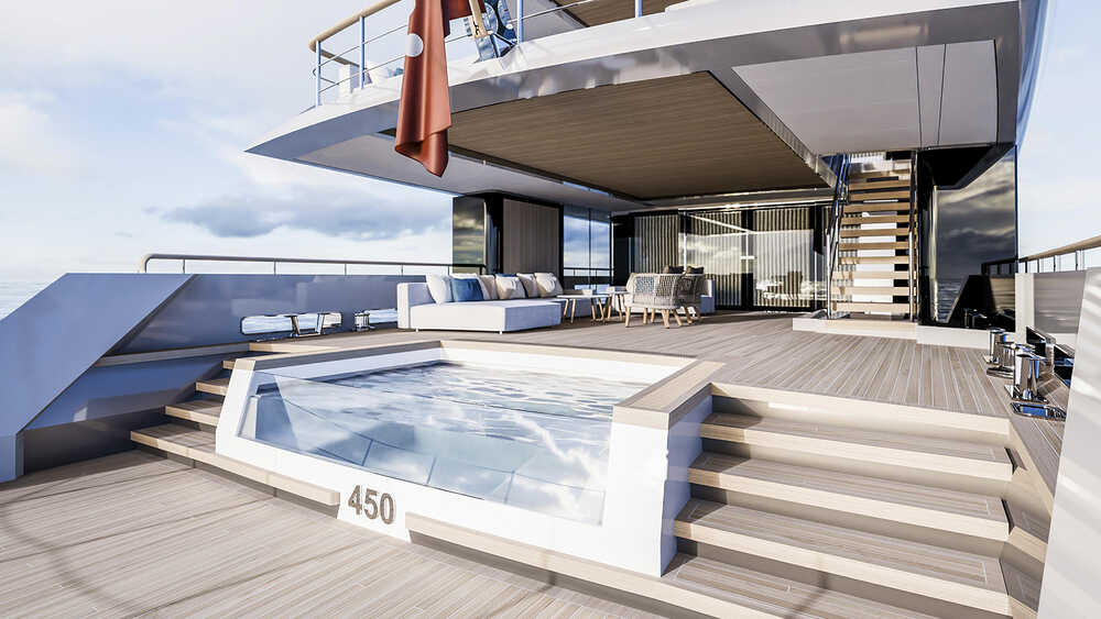 Beach club with a pool on aft