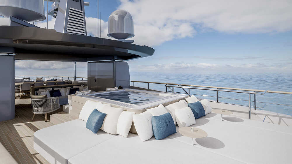 Lounge area with jacuzzi on aft sundeck