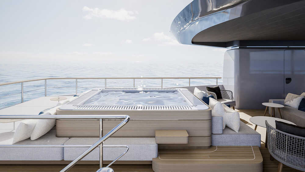 Lounge area with jacuzzi on aft sundeck