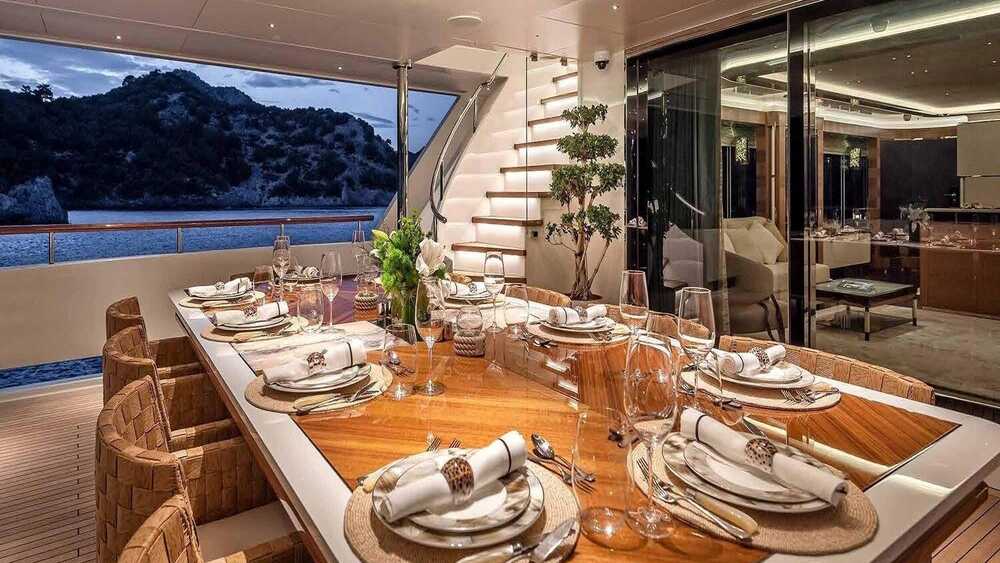 Dining table in cockpit on  main deck