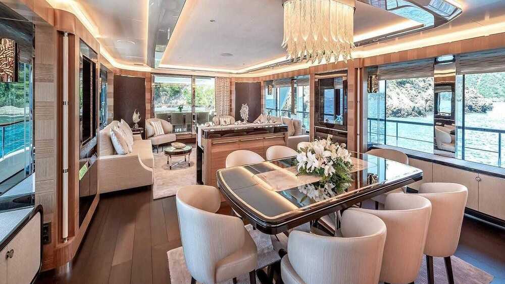 Dining table in salon on main deck