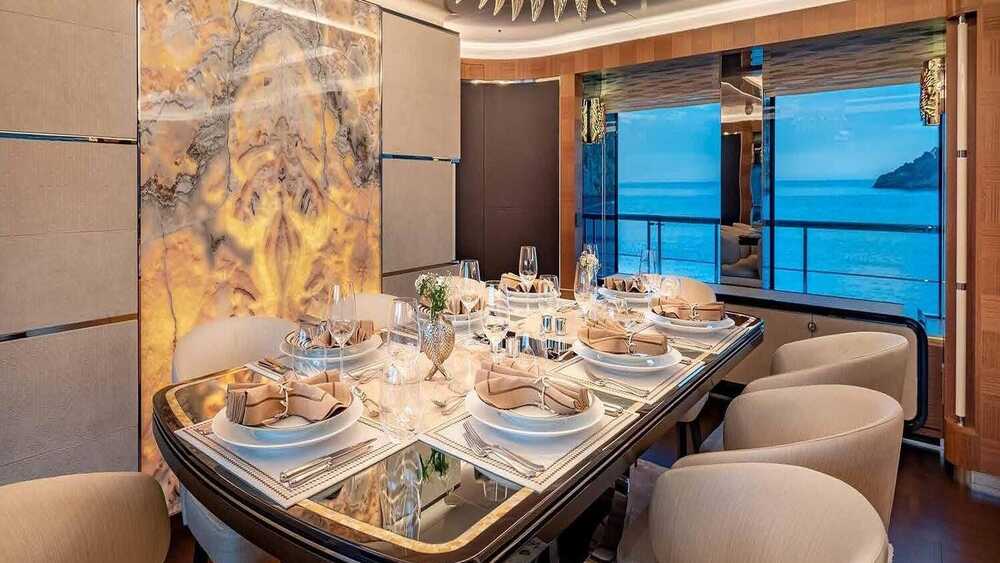 Dining table in salon on main deck
