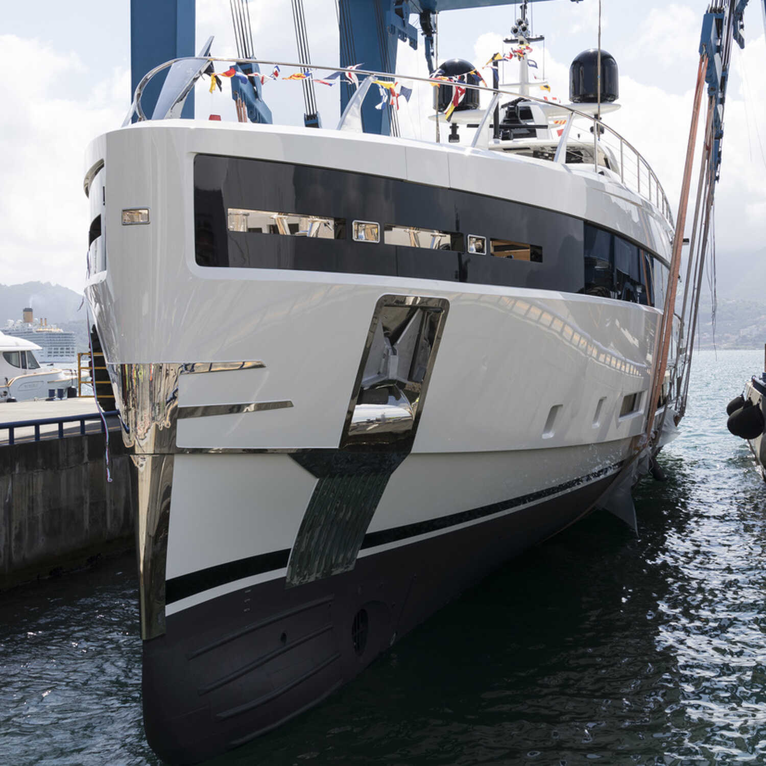 The first Baglietto yacht featuring a straight bow