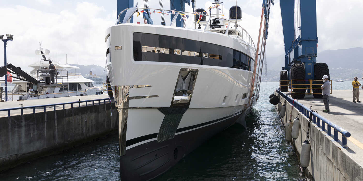 The first Baglietto yacht featuring a straight bow