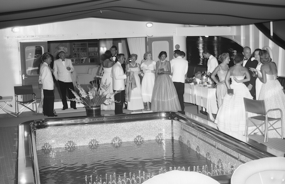 Mosaic dance floor pool, Christina O yacht, 1950s