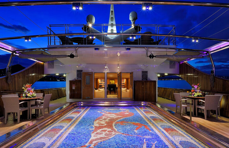 Mosaic dance floor pool, Christina O yacht, 2025