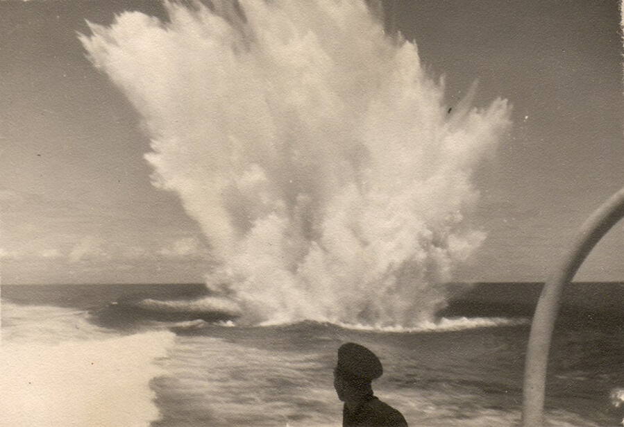 Depth charge explosion by HMCS Stormont (K327)