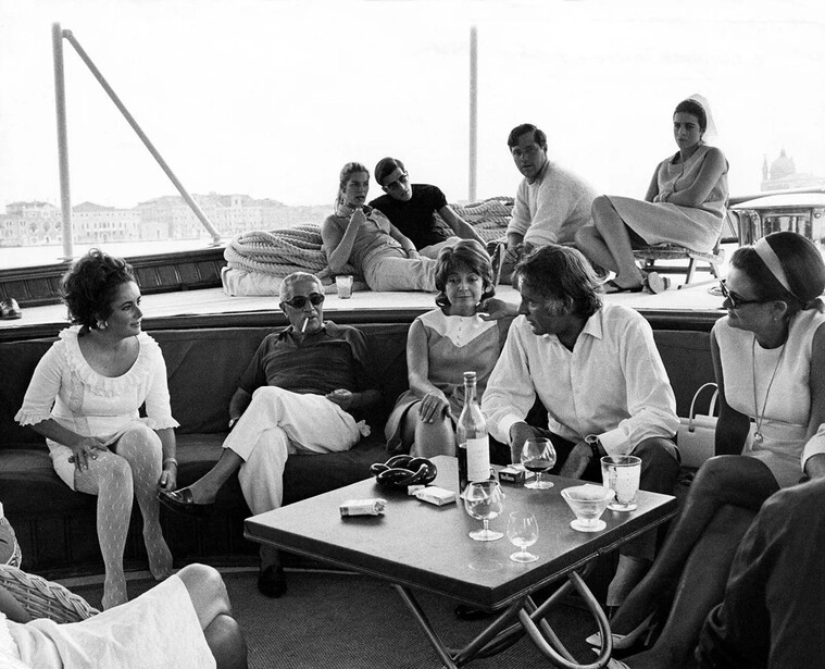 Richard Burton, Elizabeth Taylor with Onassis & son, 1972