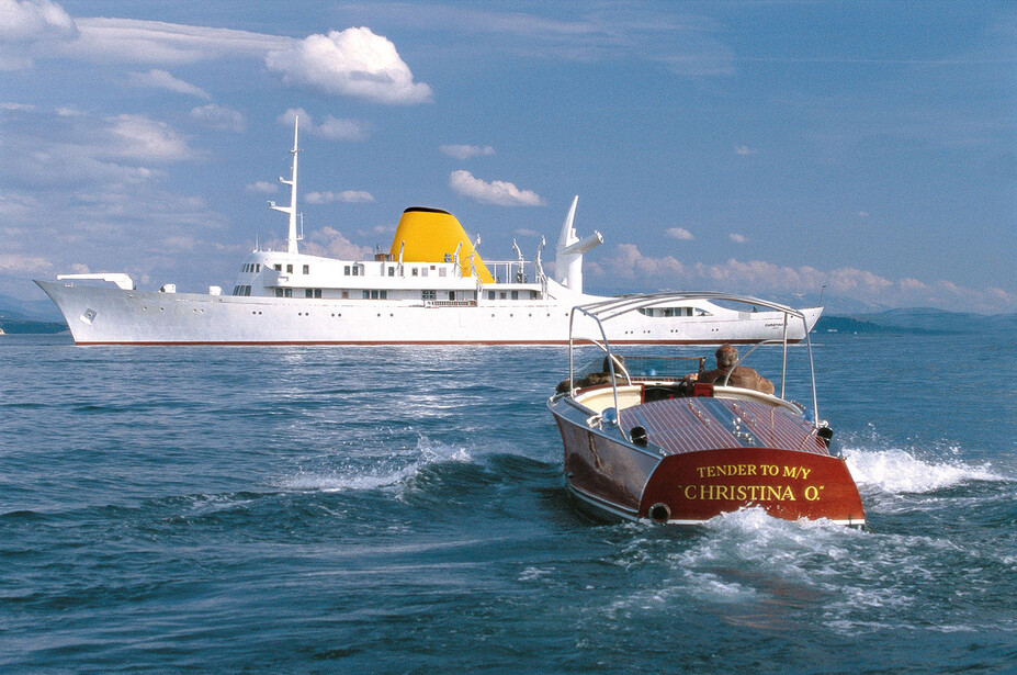 Boat approaching yacht "Christina O"